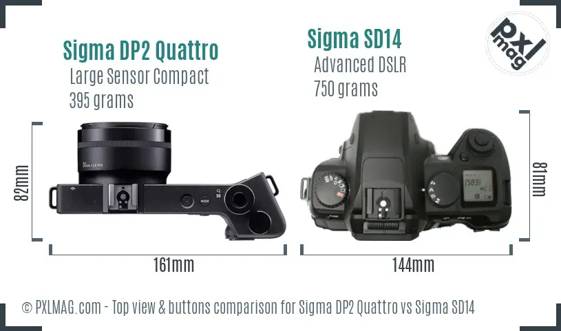 Sigma DP2 Quattro vs Sigma SD14 top view buttons comparison