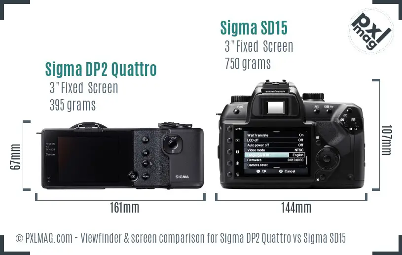 Sigma DP2 Quattro vs Sigma SD15 Screen and Viewfinder comparison
