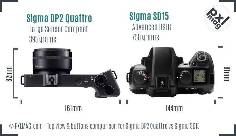 Sigma DP2 Quattro vs Sigma SD15 top view buttons comparison