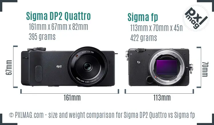 Sigma DP2 Quattro vs Sigma fp size comparison