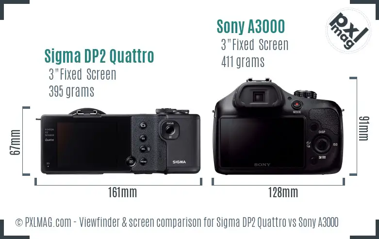 Sigma DP2 Quattro vs Sony A3000 Screen and Viewfinder comparison