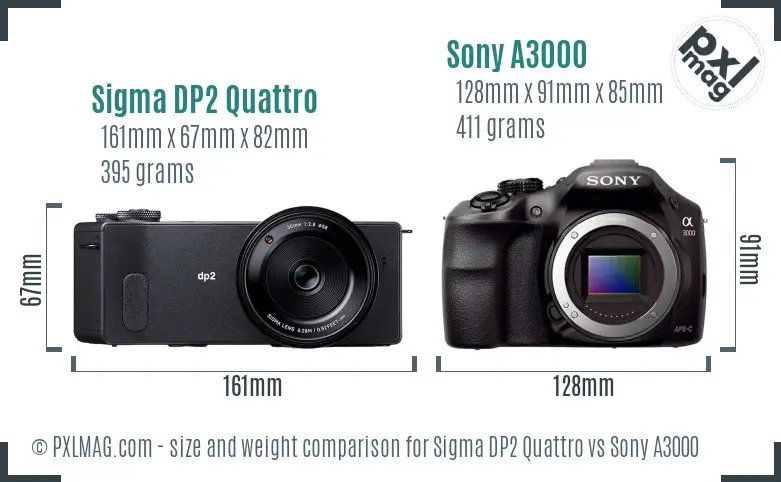 Sigma DP2 Quattro vs Sony A3000 size comparison