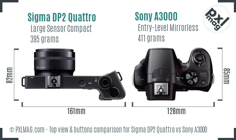 Sigma DP2 Quattro vs Sony A3000 top view buttons comparison