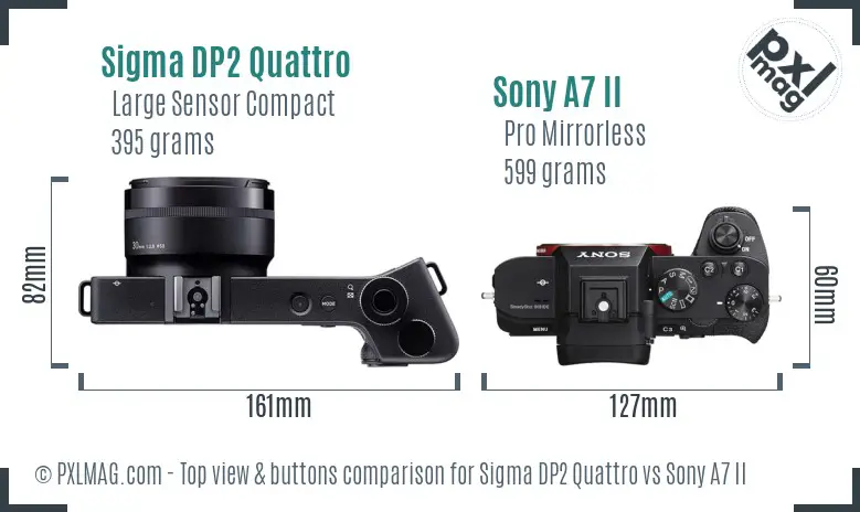 Sigma DP2 Quattro vs Sony A7 II top view buttons comparison