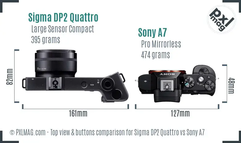 Sigma DP2 Quattro vs Sony A7 top view buttons comparison