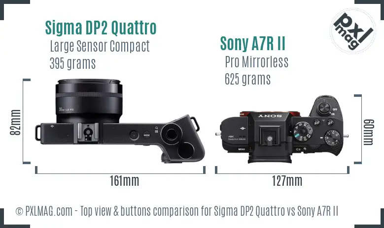 Sigma DP2 Quattro vs Sony A7R II top view buttons comparison