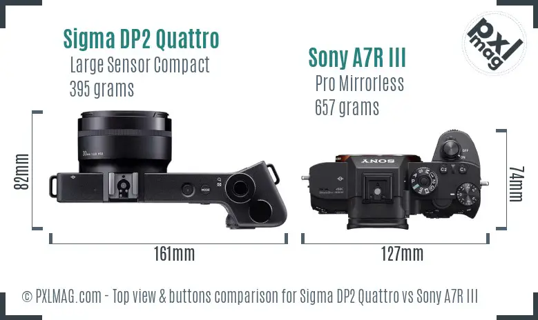 Sigma DP2 Quattro vs Sony A7R III top view buttons comparison