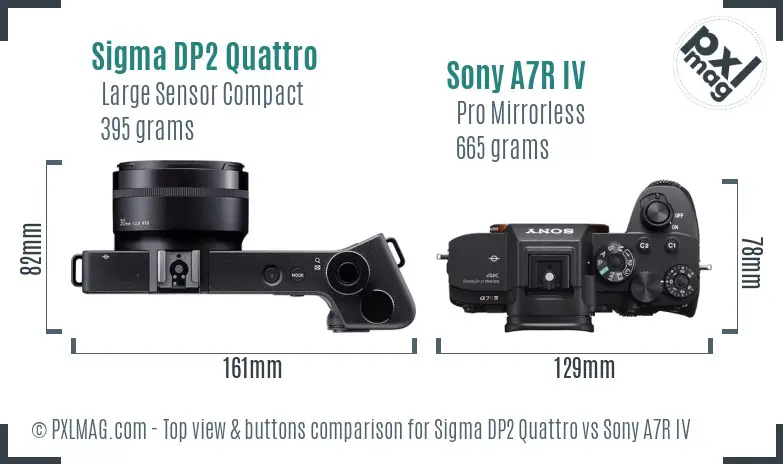 Sigma DP2 Quattro vs Sony A7R IV top view buttons comparison