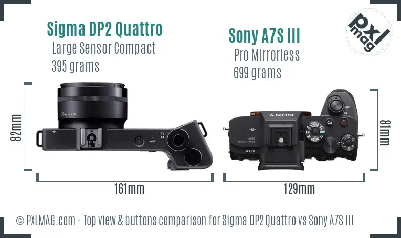 Sigma DP2 Quattro vs Sony A7S III top view buttons comparison