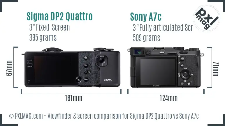 Sigma DP2 Quattro vs Sony A7c Screen and Viewfinder comparison