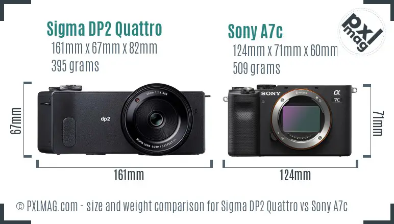 Sigma DP2 Quattro vs Sony A7c size comparison