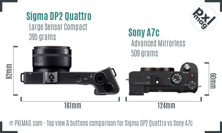 Sigma DP2 Quattro vs Sony A7c top view buttons comparison