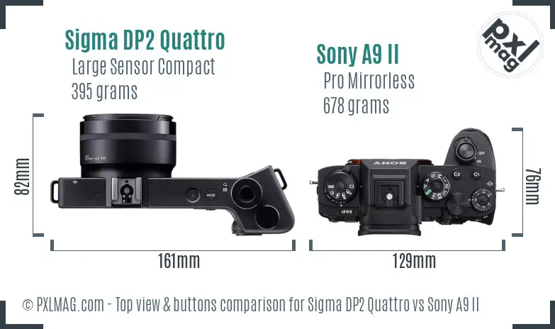 Sigma DP2 Quattro vs Sony A9 II top view buttons comparison