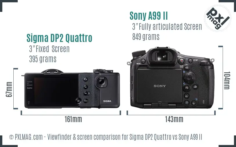 Sigma DP2 Quattro vs Sony A99 II Screen and Viewfinder comparison