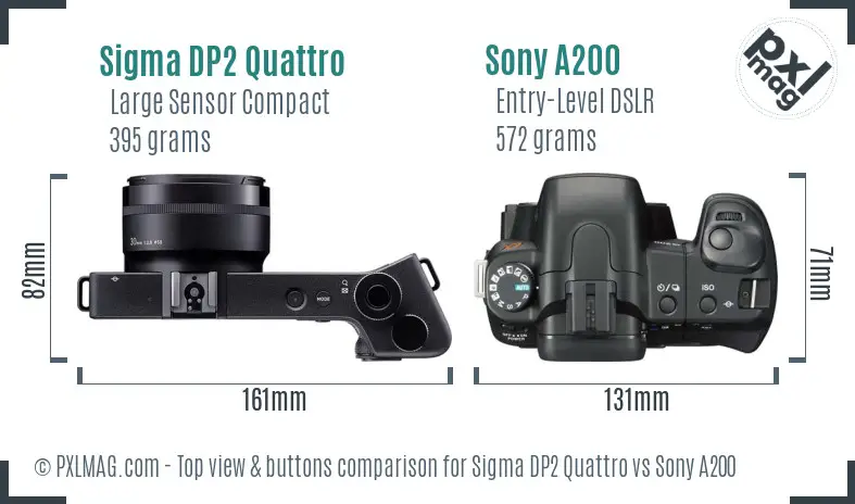 Sigma DP2 Quattro vs Sony A200 top view buttons comparison