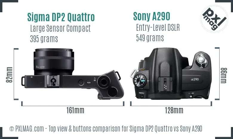 Sigma DP2 Quattro vs Sony A290 top view buttons comparison