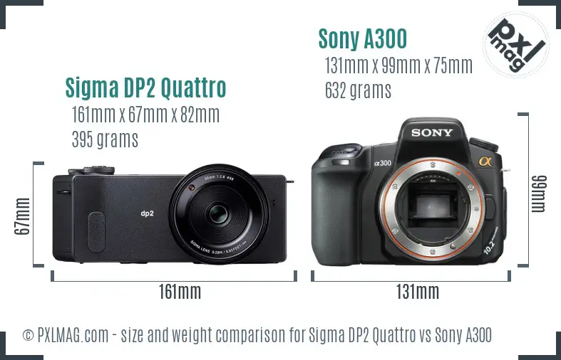 Sigma DP2 Quattro vs Sony A300 size comparison