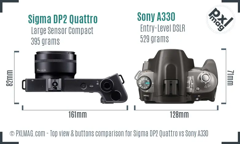 Sigma DP2 Quattro vs Sony A330 top view buttons comparison