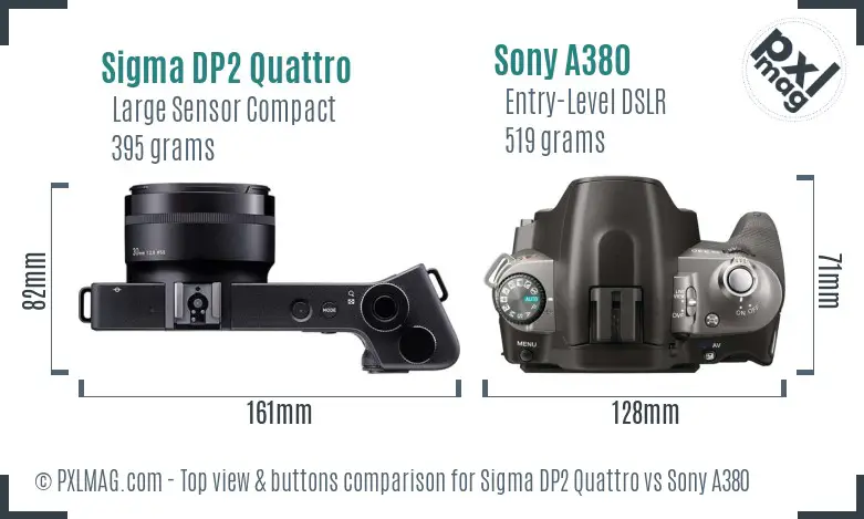 Sigma DP2 Quattro vs Sony A380 top view buttons comparison Sigma DP2 Quattro vs Sony A380 top view buttons comparison