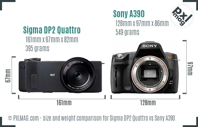 Sigma DP2 Quattro vs Sony A390 size comparison