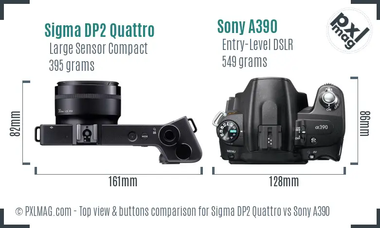 Sigma DP2 Quattro vs Sony A390 top view buttons comparison