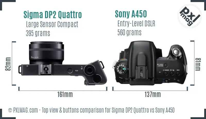 Sigma DP2 Quattro vs Sony A450 top view buttons comparison