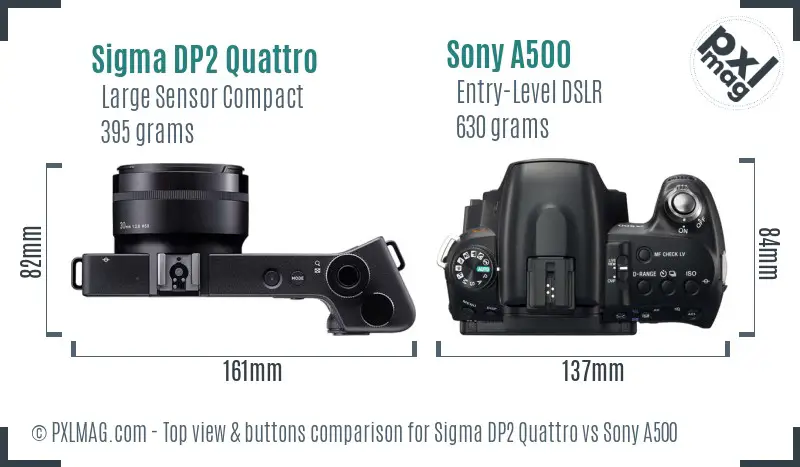 Sigma DP2 Quattro vs Sony A500 top view buttons comparison