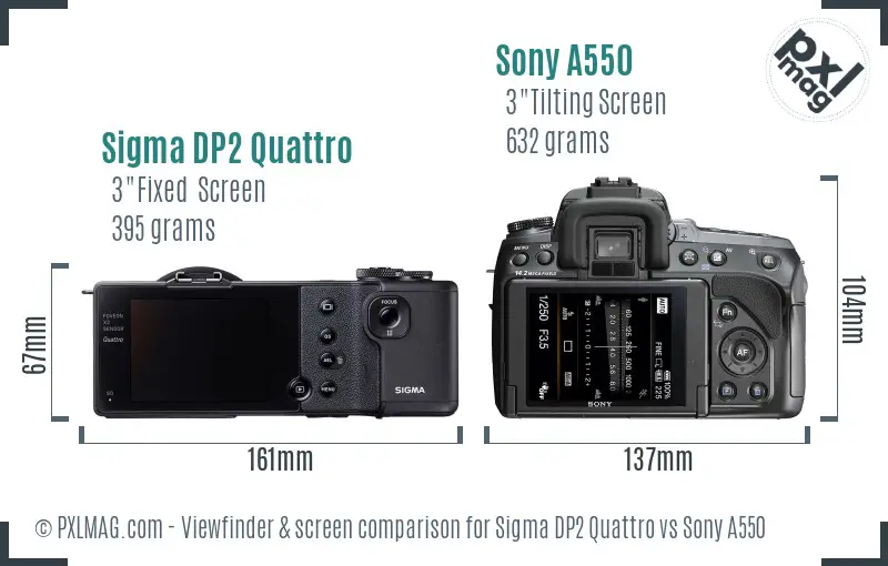 Sigma DP2 Quattro vs Sony A550 Screen and Viewfinder comparison