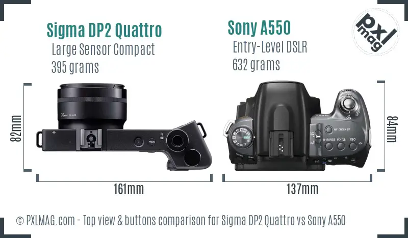 Sigma DP2 Quattro vs Sony A550 top view buttons comparison