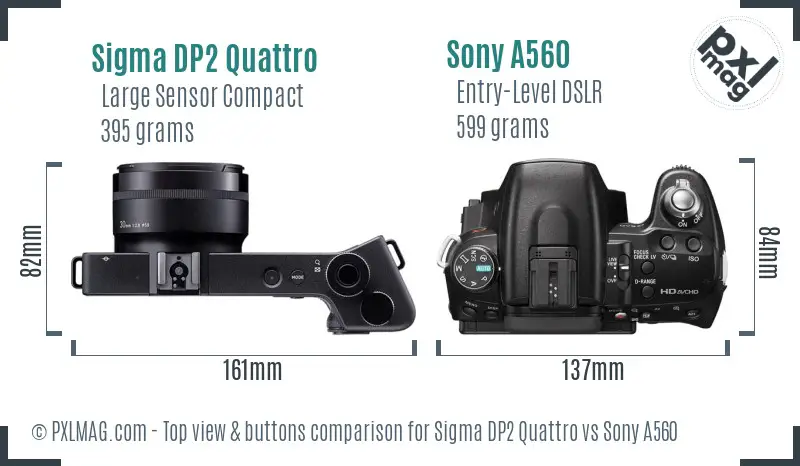 Sigma DP2 Quattro vs Sony A560 top view buttons comparison