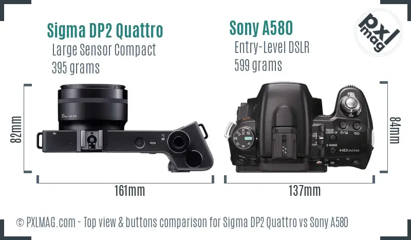 Sigma DP2 Quattro vs Sony A580 top view buttons comparison