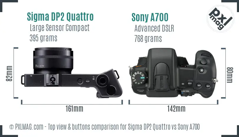 Sigma DP2 Quattro vs Sony A700 top view buttons comparison