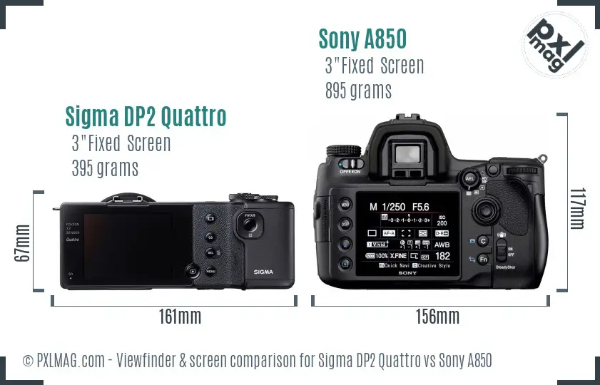 Sigma DP2 Quattro vs Sony A850 Screen and Viewfinder comparison