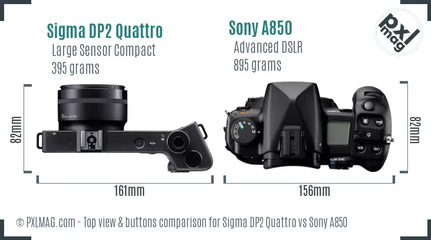 Sigma DP2 Quattro vs Sony A850 top view buttons comparison