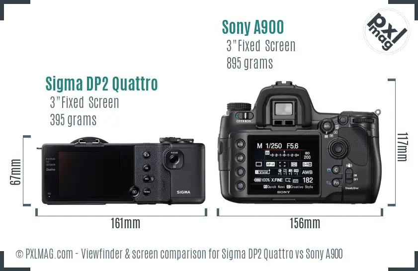 Sigma DP2 Quattro vs Sony A900 Screen and Viewfinder comparison