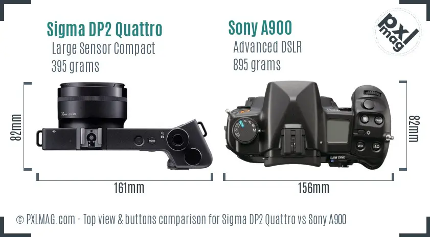 Sigma DP2 Quattro vs Sony A900 top view buttons comparison