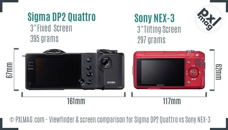 Sigma DP2 Quattro vs Sony NEX-3 Screen and Viewfinder comparison