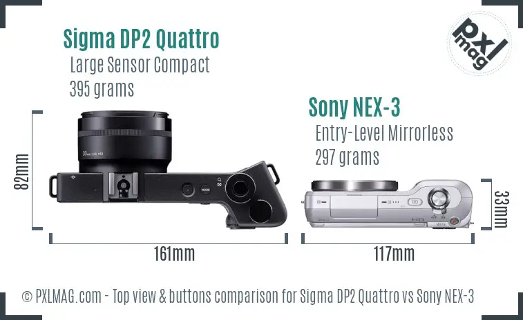 Sigma DP2 Quattro vs Sony NEX-3 top view buttons comparison