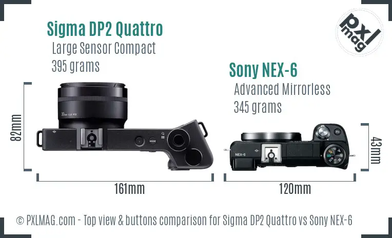 Sigma DP2 Quattro vs Sony NEX-6 top view buttons comparison