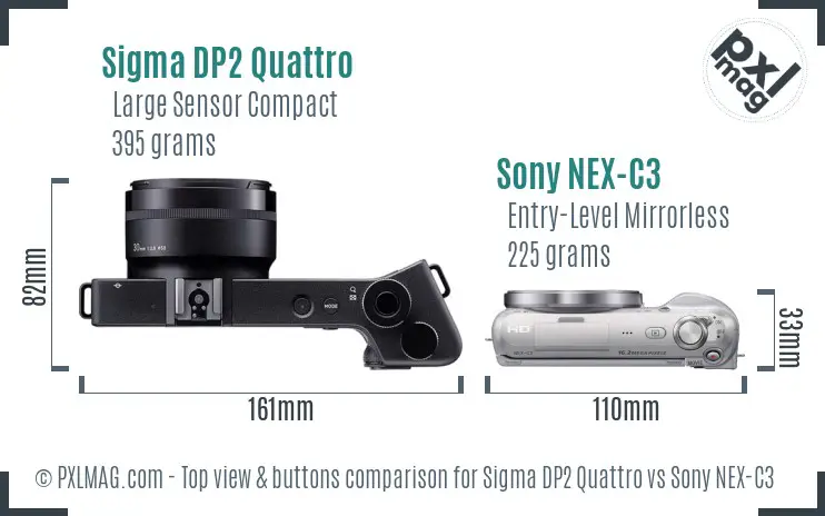 Sigma DP2 Quattro vs Sony NEX-C3 top view buttons comparison