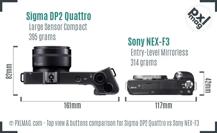 Sigma DP2 Quattro vs Sony NEX-F3 top view buttons comparison