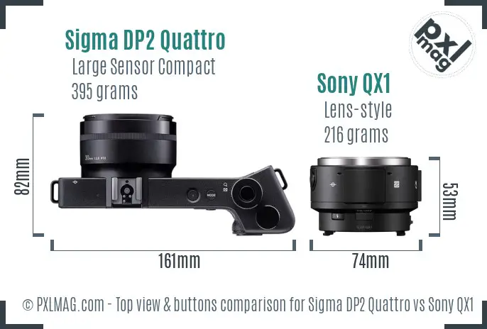 Sigma DP2 Quattro vs Sony QX1 top view buttons comparison Sigma DP2 Quattro vs Sony QX1 top view buttons comparison