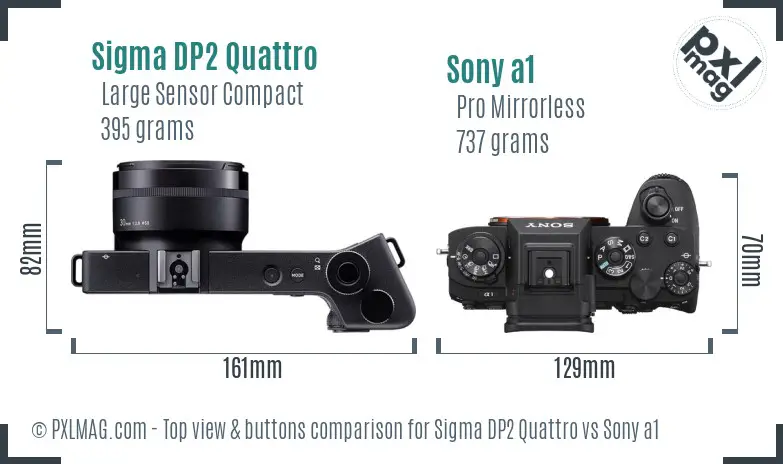 Sigma DP2 Quattro vs Sony a1 top view buttons comparison