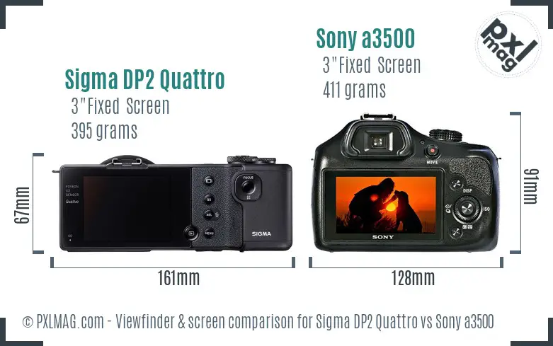 Sigma DP2 Quattro vs Sony a3500 Screen and Viewfinder comparison