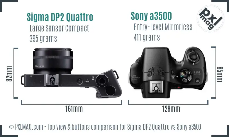 Sigma DP2 Quattro vs Sony a3500 top view buttons comparison