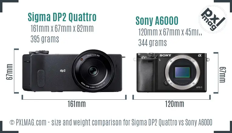 Sigma DP2 Quattro vs Sony A6000 size comparison
