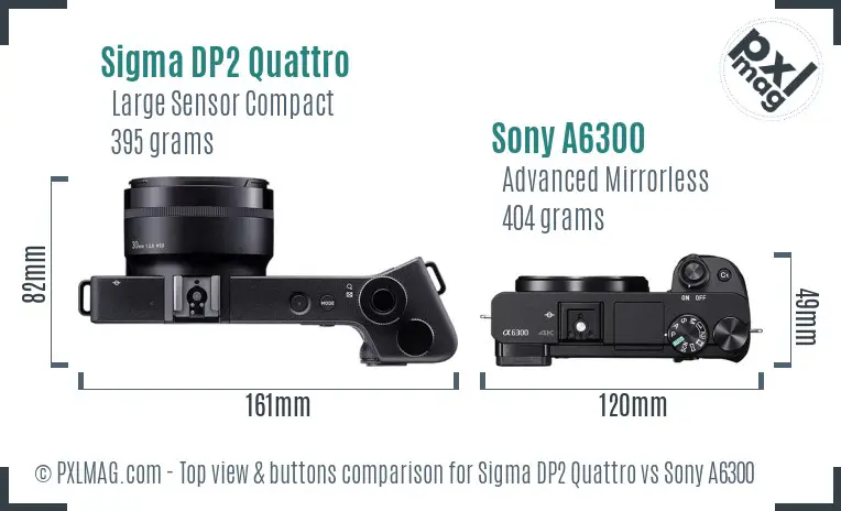 Sigma DP2 Quattro vs Sony A6300 top view buttons comparison