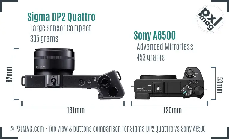 Sigma DP2 Quattro vs Sony A6500 top view buttons comparison Sigma DP2 Quattro vs Sony A6500 top view buttons comparison