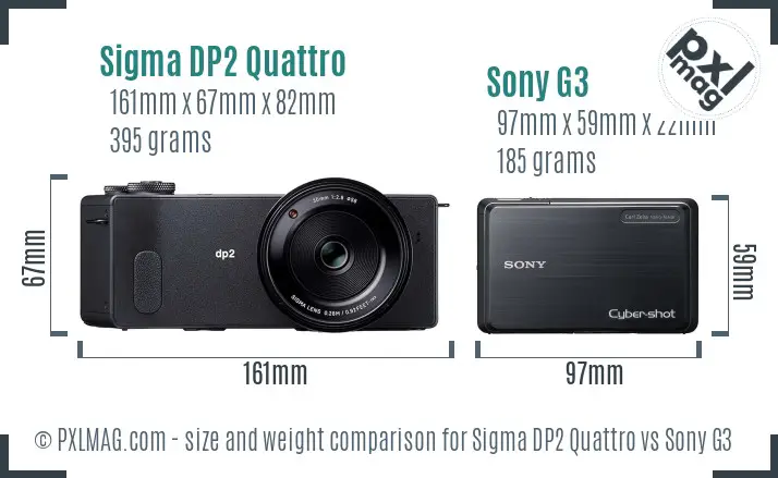 Sigma DP2 Quattro vs Sony G3 size comparison