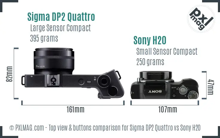 Sigma DP2 Quattro vs Sony H20 top view buttons comparison Sigma DP2 Quattro vs Sony H20 top view buttons comparison